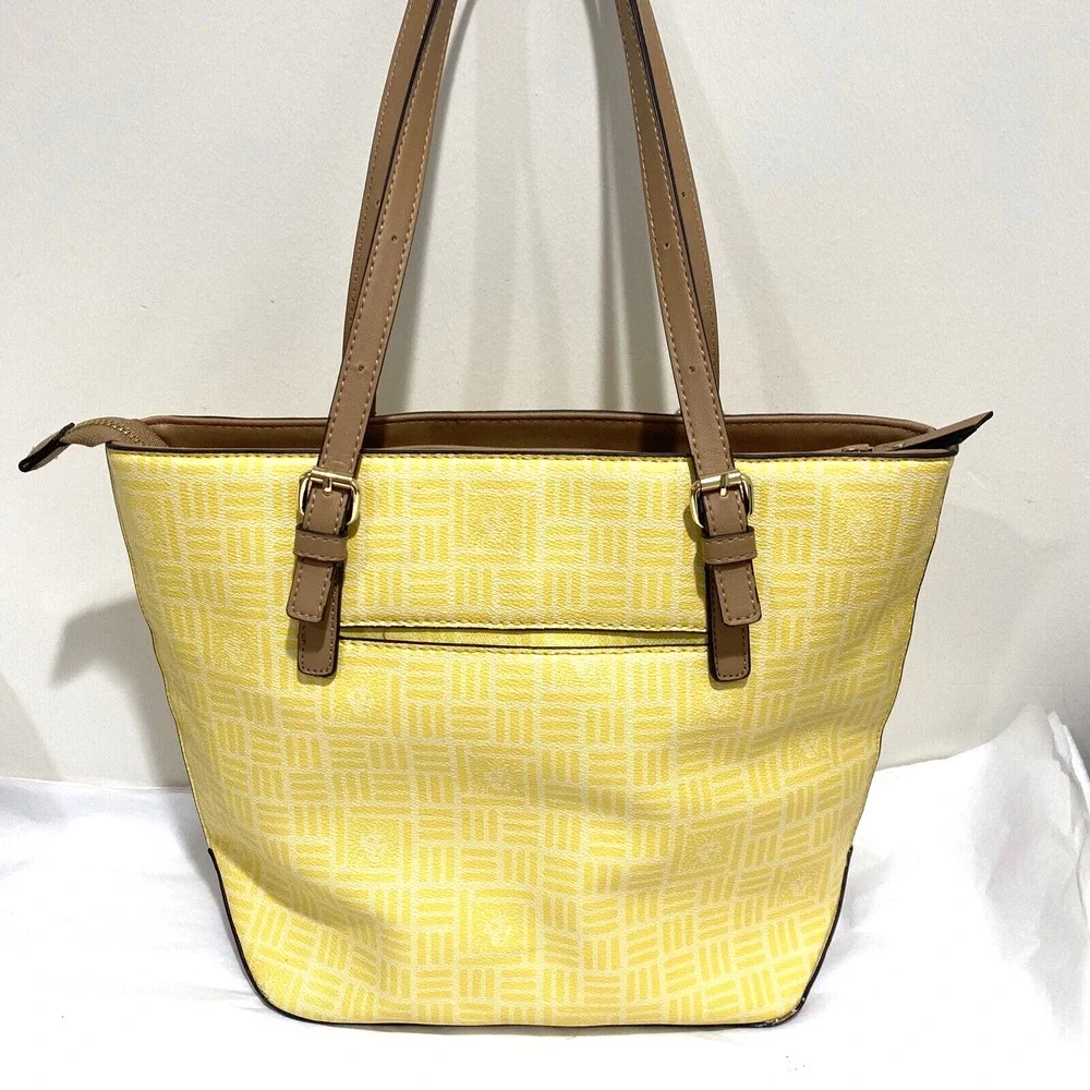 Anne Klein tote bag shoulderbag purse yellow logo print synthetic classic career
